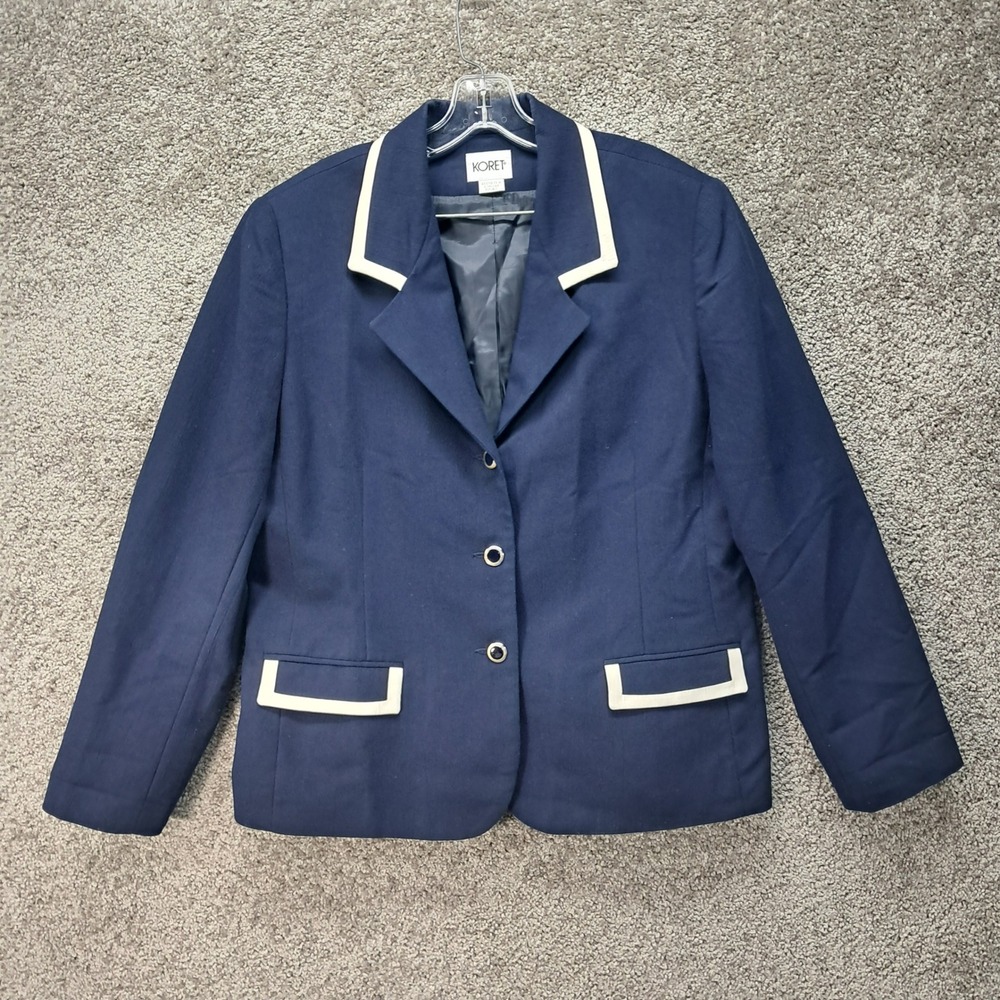 Koret Womens Navy Blue Contrast Trim Button Front Blazer Jacket Size 14 120J157A